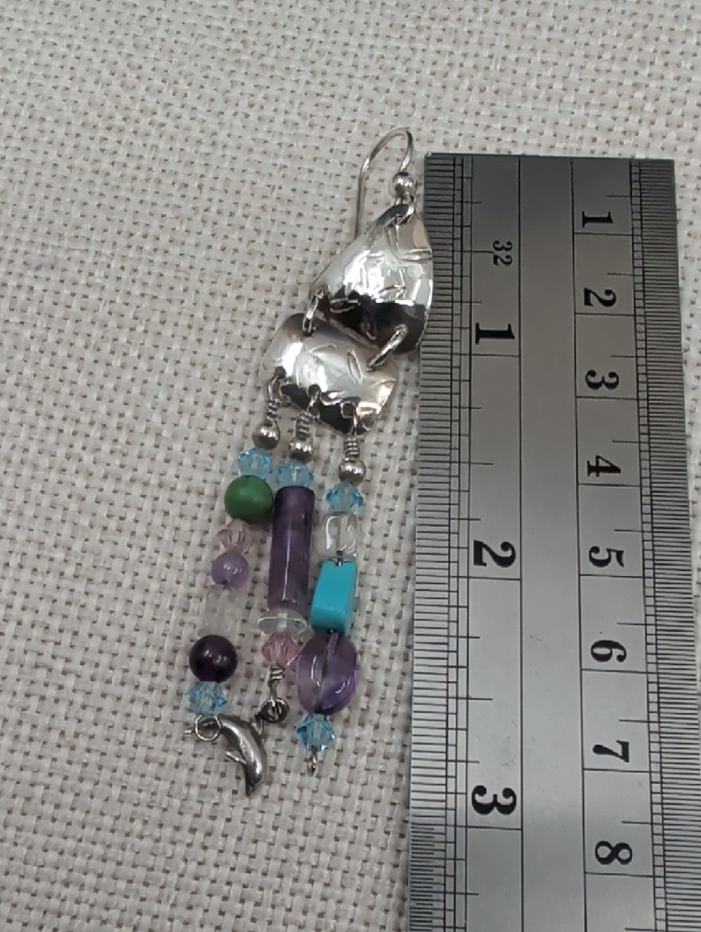 Signed Sterling Silver Dolphin Artisan Chandelier Earrings FL Keys 1990s - Picture 14 of 17